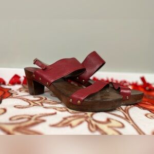 Red and Brown Mules with Adjustable Straps